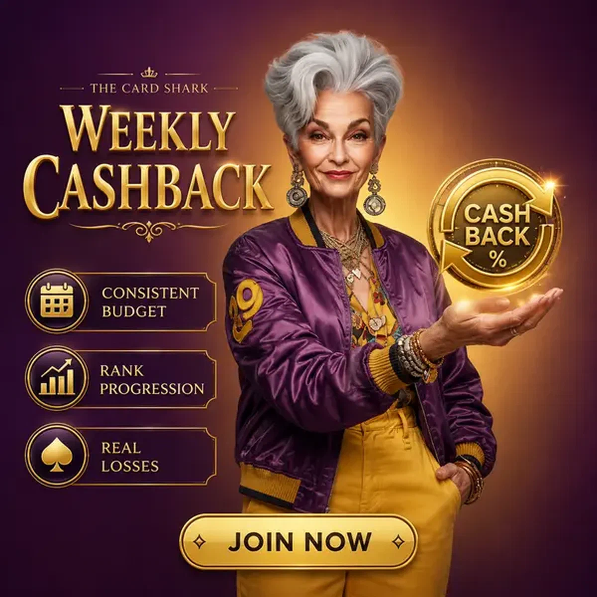 Card Shark präsentiert goldenes Cashback-Emblem beim Weekly Cashback Rhythm Bonusprogramm