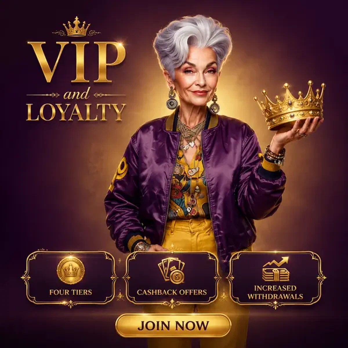 Card Shark hält goldene Krone, die VIP- und Treueprogramme bei Spin Granny repräsentiert