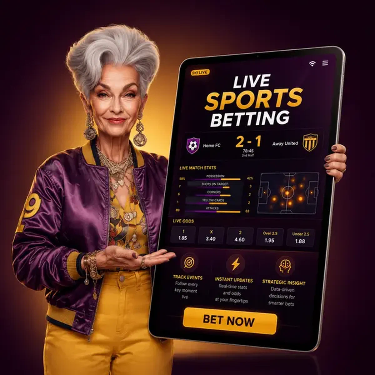 Card Shark zeigt Live-Sportwetten-Statistiken auf Tablet im Spin Granny Sports Betting Studio